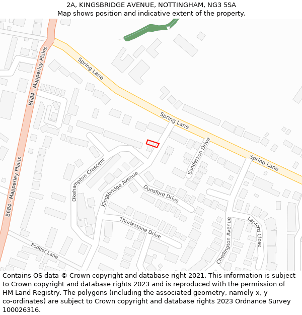 2A, KINGSBRIDGE AVENUE, NOTTINGHAM, NG3 5SA: Location map and indicative extent of plot