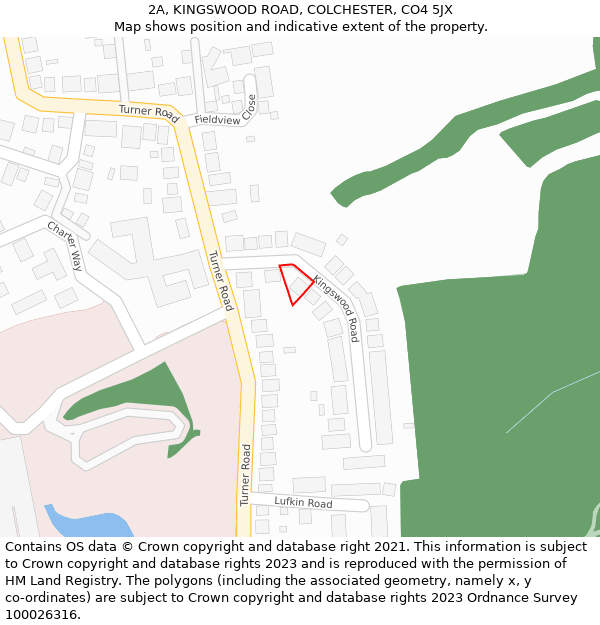 2A, KINGSWOOD ROAD, COLCHESTER, CO4 5JX: Location map and indicative extent of plot