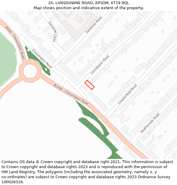 2A, LANSDOWNE ROAD, EPSOM, KT19 9QL: Location map and indicative extent of plot