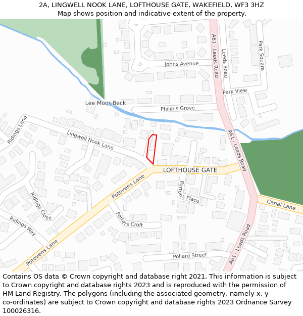 2A, LINGWELL NOOK LANE, LOFTHOUSE GATE, WAKEFIELD, WF3 3HZ: Location map and indicative extent of plot