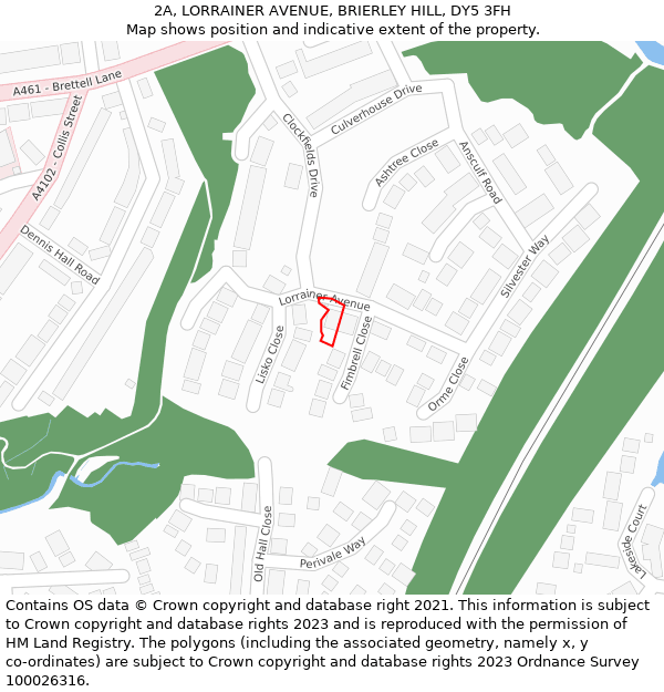 2A, LORRAINER AVENUE, BRIERLEY HILL, DY5 3FH: Location map and indicative extent of plot