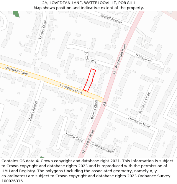 2A, LOVEDEAN LANE, WATERLOOVILLE, PO8 8HH: Location map and indicative extent of plot