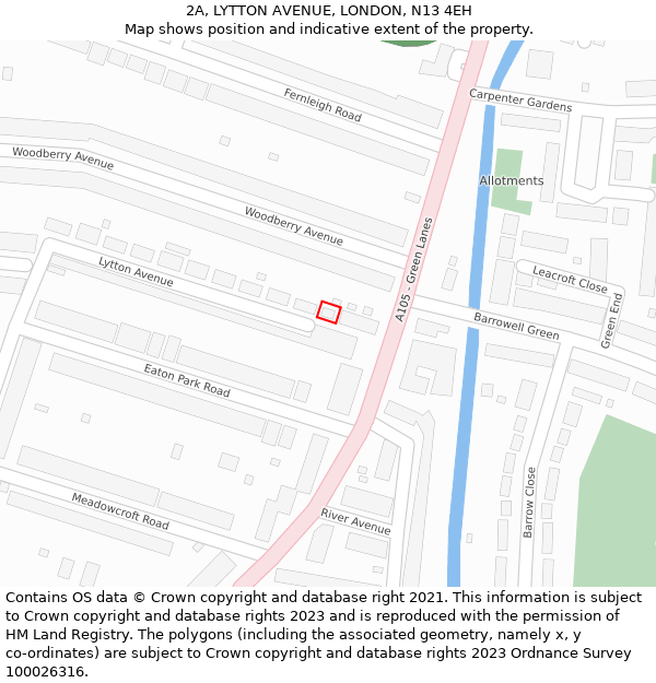 2A, LYTTON AVENUE, LONDON, N13 4EH: Location map and indicative extent of plot