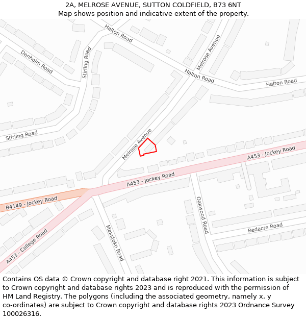 2A, MELROSE AVENUE, SUTTON COLDFIELD, B73 6NT: Location map and indicative extent of plot