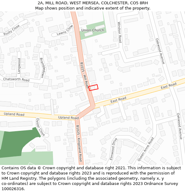 2A, MILL ROAD, WEST MERSEA, COLCHESTER, CO5 8RH: Location map and indicative extent of plot