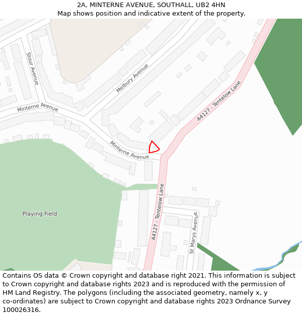 2A, MINTERNE AVENUE, SOUTHALL, UB2 4HN: Location map and indicative extent of plot