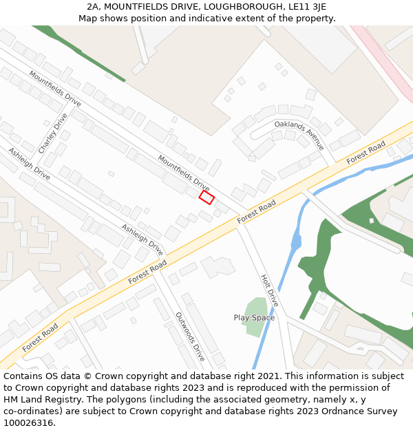 2A, MOUNTFIELDS DRIVE, LOUGHBOROUGH, LE11 3JE: Location map and indicative extent of plot