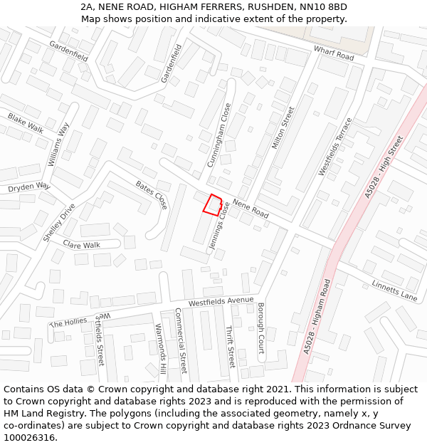 2A, NENE ROAD, HIGHAM FERRERS, RUSHDEN, NN10 8BD: Location map and indicative extent of plot