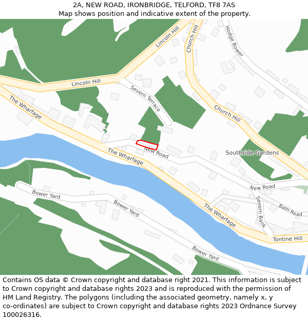 2A, NEW ROAD, IRONBRIDGE, TELFORD, TF8 7AS: Location map and indicative extent of plot