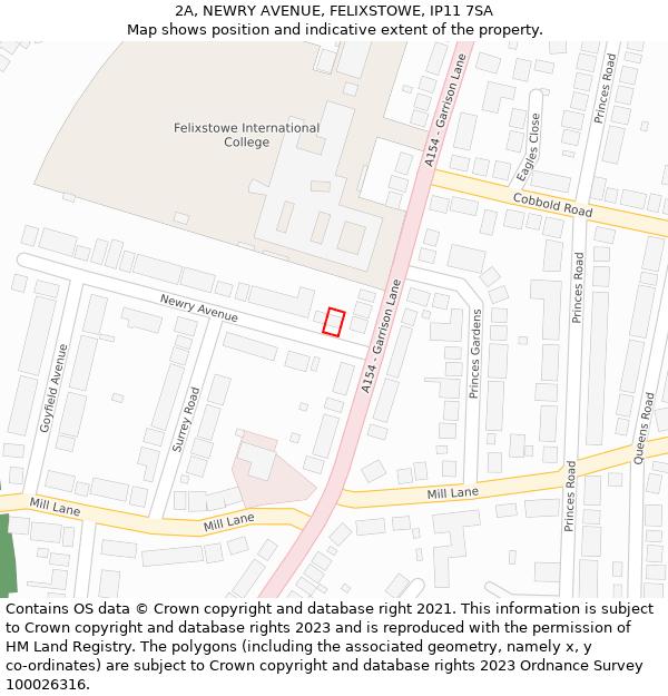 2A, NEWRY AVENUE, FELIXSTOWE, IP11 7SA: Location map and indicative extent of plot