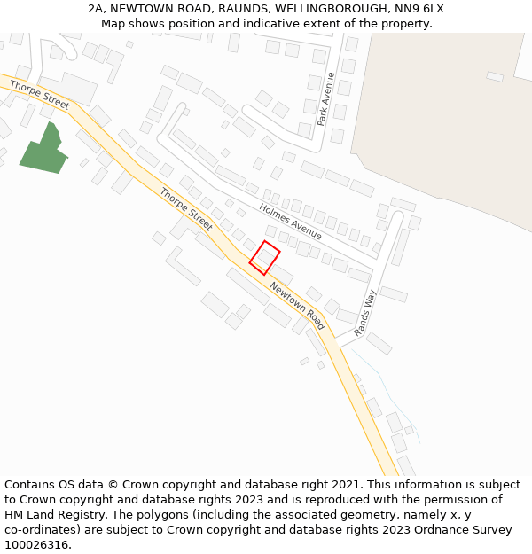 2A, NEWTOWN ROAD, RAUNDS, WELLINGBOROUGH, NN9 6LX: Location map and indicative extent of plot
