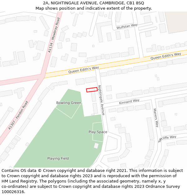 2A, NIGHTINGALE AVENUE, CAMBRIDGE, CB1 8SQ: Location map and indicative extent of plot