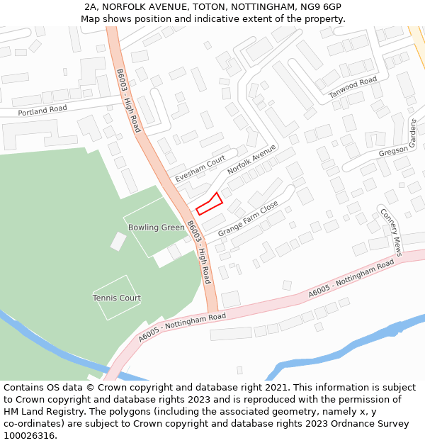 2A, NORFOLK AVENUE, TOTON, NOTTINGHAM, NG9 6GP: Location map and indicative extent of plot