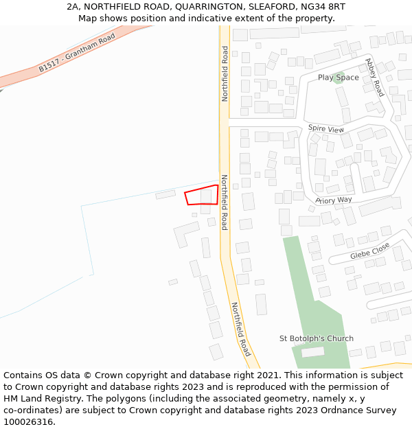 2A, NORTHFIELD ROAD, QUARRINGTON, SLEAFORD, NG34 8RT: Location map and indicative extent of plot