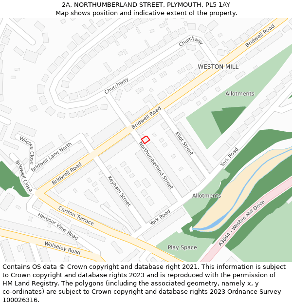 2A, NORTHUMBERLAND STREET, PLYMOUTH, PL5 1AY: Location map and indicative extent of plot