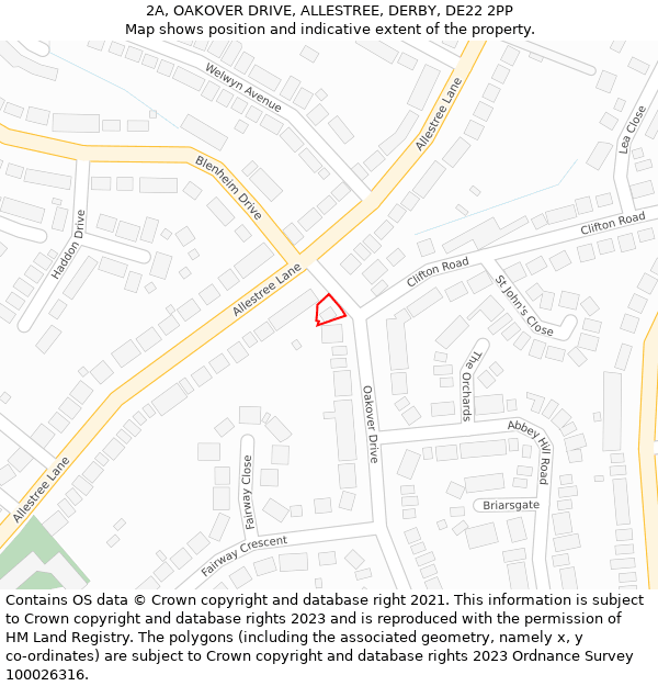 2A, OAKOVER DRIVE, ALLESTREE, DERBY, DE22 2PP: Location map and indicative extent of plot