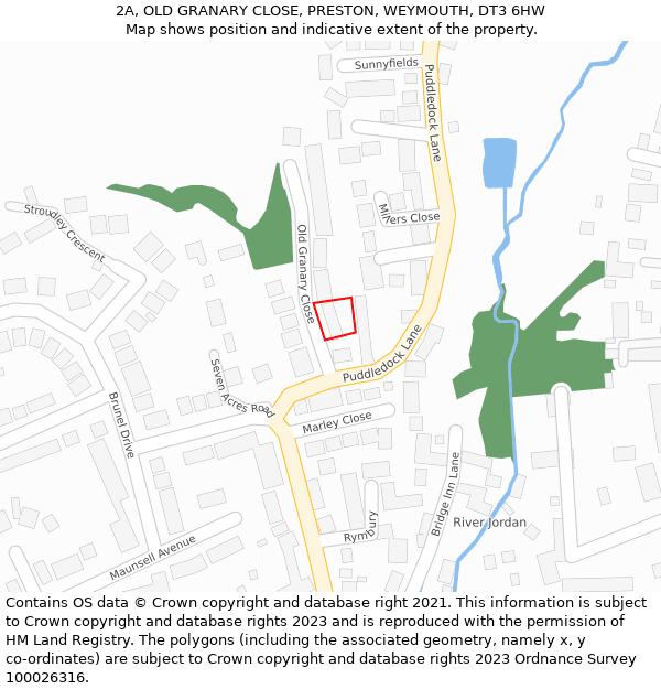 2A, OLD GRANARY CLOSE, PRESTON, WEYMOUTH, DT3 6HW: Location map and indicative extent of plot