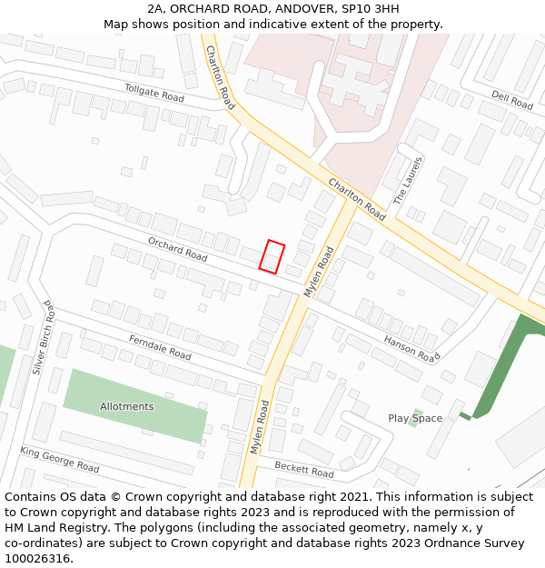 2A, ORCHARD ROAD, ANDOVER, SP10 3HH: Location map and indicative extent of plot