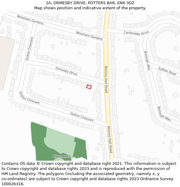 2A, ORMESBY DRIVE, POTTERS BAR, EN6 3DZ: Location map and indicative extent of plot