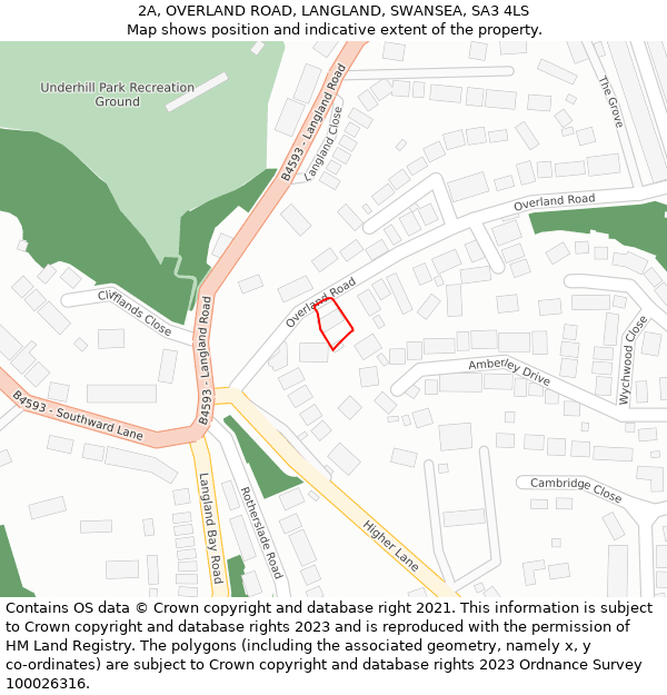 2A, OVERLAND ROAD, LANGLAND, SWANSEA, SA3 4LS: Location map and indicative extent of plot