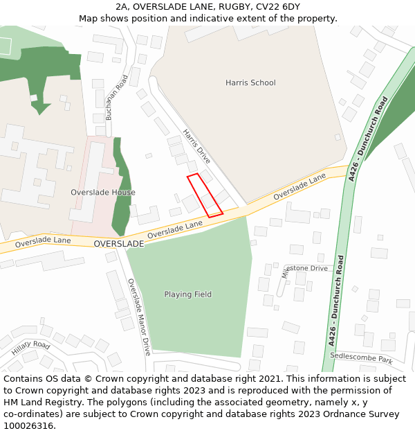 2A, OVERSLADE LANE, RUGBY, CV22 6DY: Location map and indicative extent of plot