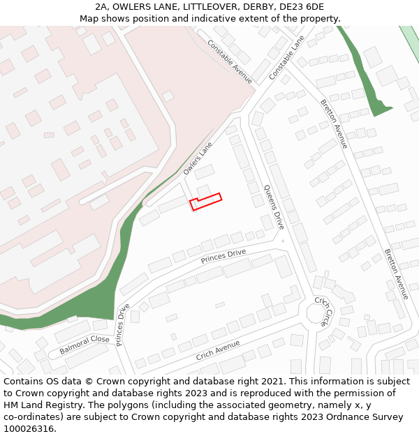 2A, OWLERS LANE, LITTLEOVER, DERBY, DE23 6DE: Location map and indicative extent of plot