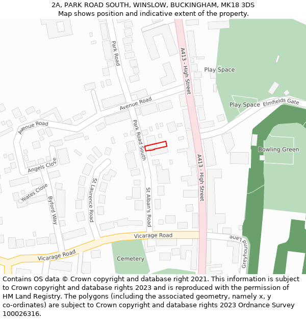 2A, PARK ROAD SOUTH, WINSLOW, BUCKINGHAM, MK18 3DS: Location map and indicative extent of plot