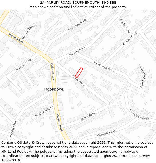 2A, PARLEY ROAD, BOURNEMOUTH, BH9 3BB: Location map and indicative extent of plot