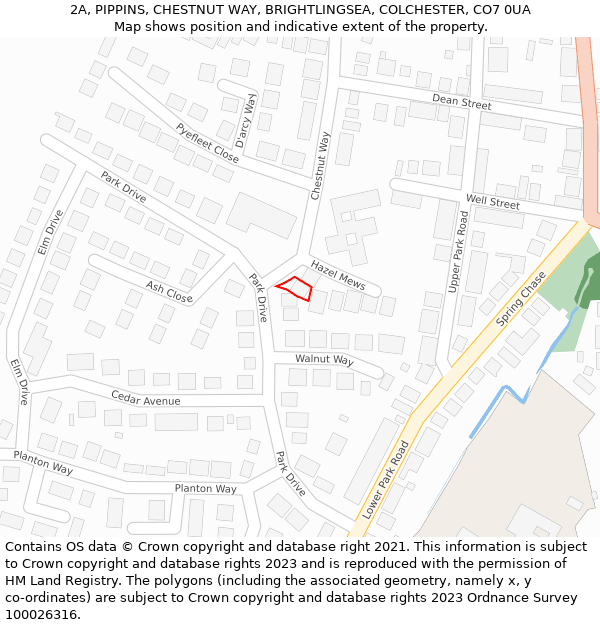 2A, PIPPINS, CHESTNUT WAY, BRIGHTLINGSEA, COLCHESTER, CO7 0UA: Location map and indicative extent of plot