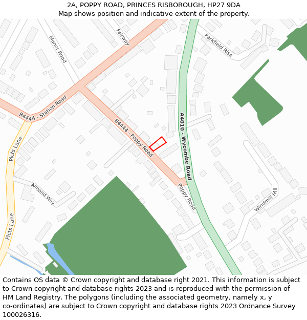 2A, POPPY ROAD, PRINCES RISBOROUGH, HP27 9DA: Location map and indicative extent of plot