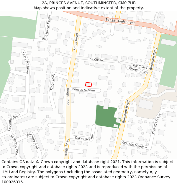 2A, PRINCES AVENUE, SOUTHMINSTER, CM0 7HB: Location map and indicative extent of plot