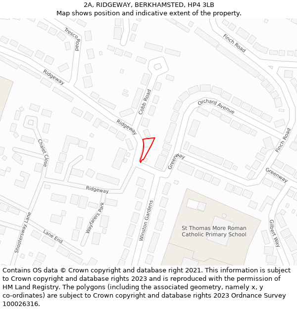 2A, RIDGEWAY, BERKHAMSTED, HP4 3LB: Location map and indicative extent of plot