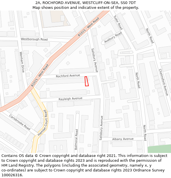 2A, ROCHFORD AVENUE, WESTCLIFF-ON-SEA, SS0 7DT: Location map and indicative extent of plot