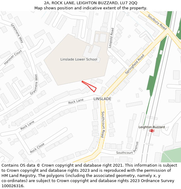 2A, ROCK LANE, LEIGHTON BUZZARD, LU7 2QQ: Location map and indicative extent of plot