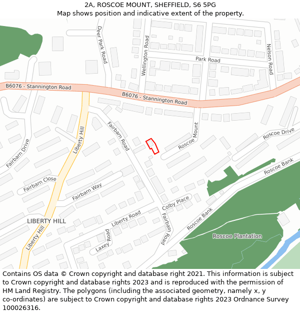2A, ROSCOE MOUNT, SHEFFIELD, S6 5PG: Location map and indicative extent of plot