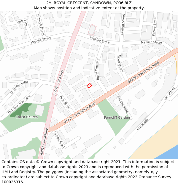 2A, ROYAL CRESCENT, SANDOWN, PO36 8LZ: Location map and indicative extent of plot