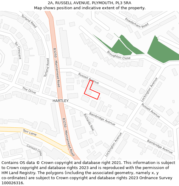 2A, RUSSELL AVENUE, PLYMOUTH, PL3 5RA: Location map and indicative extent of plot