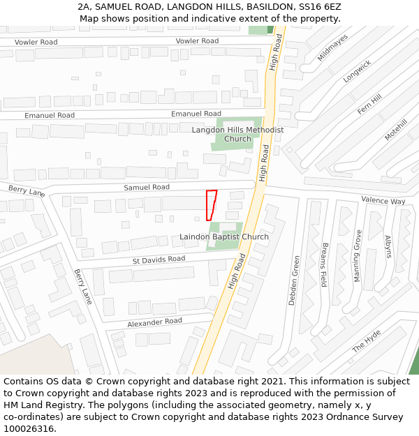 2A, SAMUEL ROAD, LANGDON HILLS, BASILDON, SS16 6EZ: Location map and indicative extent of plot