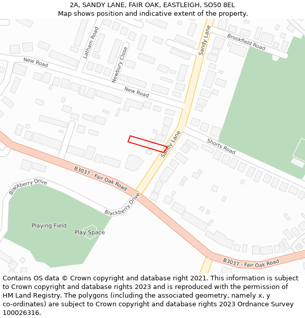 2A, SANDY LANE, FAIR OAK, EASTLEIGH, SO50 8EL: Location map and indicative extent of plot