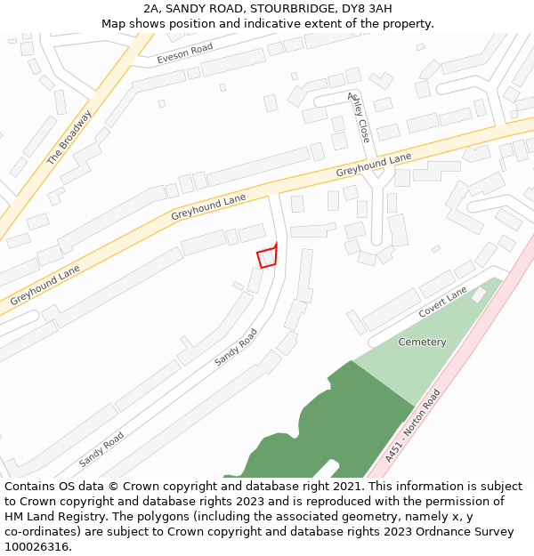 2A, SANDY ROAD, STOURBRIDGE, DY8 3AH: Location map and indicative extent of plot