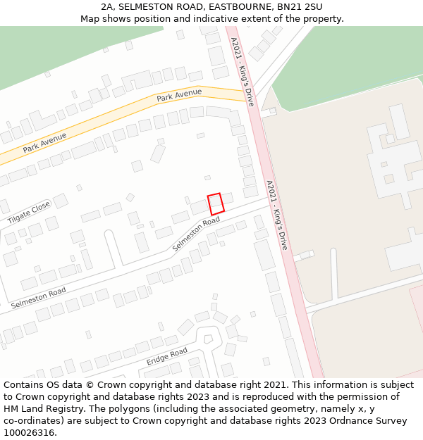 2A, SELMESTON ROAD, EASTBOURNE, BN21 2SU: Location map and indicative extent of plot