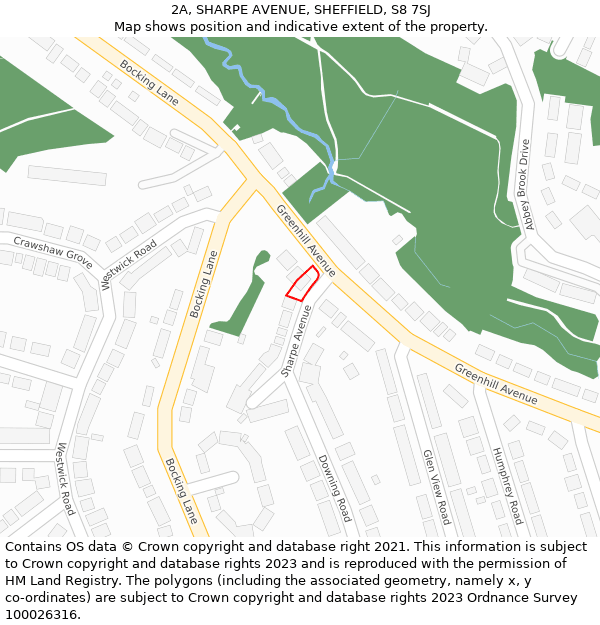 2A, SHARPE AVENUE, SHEFFIELD, S8 7SJ: Location map and indicative extent of plot