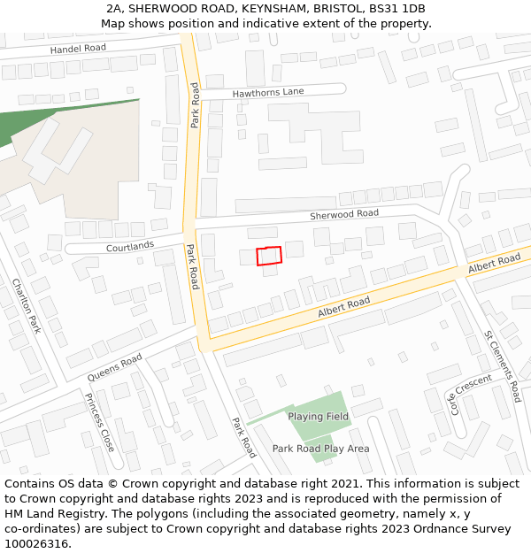 2A, SHERWOOD ROAD, KEYNSHAM, BRISTOL, BS31 1DB: Location map and indicative extent of plot