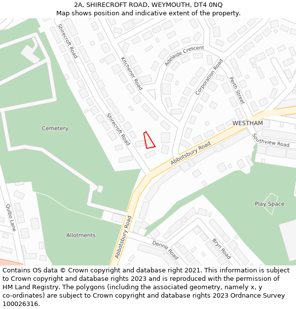 2A, SHIRECROFT ROAD, WEYMOUTH, DT4 0NQ: Location map and indicative extent of plot
