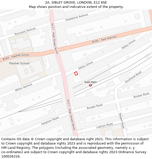 2A, SIBLEY GROVE, LONDON, E12 6SE: Location map and indicative extent of plot