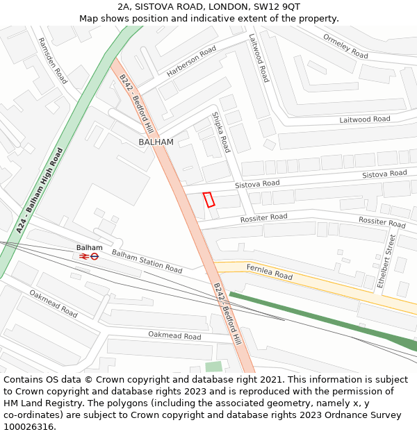 2A, SISTOVA ROAD, LONDON, SW12 9QT: Location map and indicative extent of plot