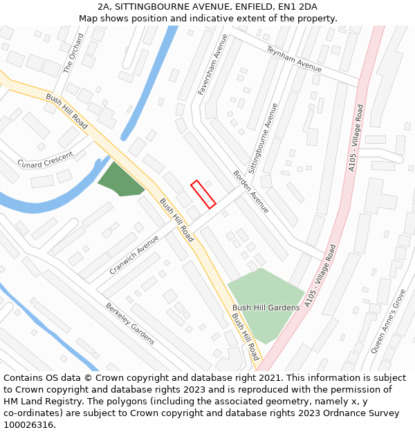 2A, SITTINGBOURNE AVENUE, ENFIELD, EN1 2DA: Location map and indicative extent of plot