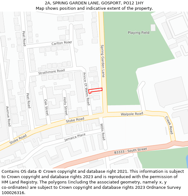 2A, SPRING GARDEN LANE, GOSPORT, PO12 1HY: Location map and indicative extent of plot