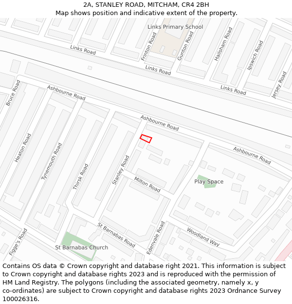 2A, STANLEY ROAD, MITCHAM, CR4 2BH: Location map and indicative extent of plot