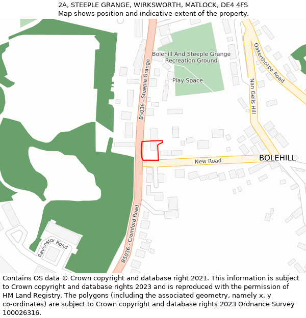 2A, STEEPLE GRANGE, WIRKSWORTH, MATLOCK, DE4 4FS: Location map and indicative extent of plot